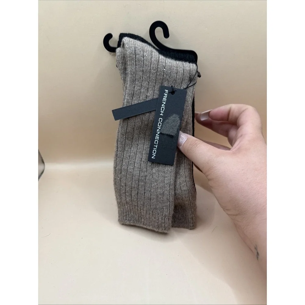 French Connection Men's Cashmere Blend Winter Socks - 2-pack - Black & Tan NWT